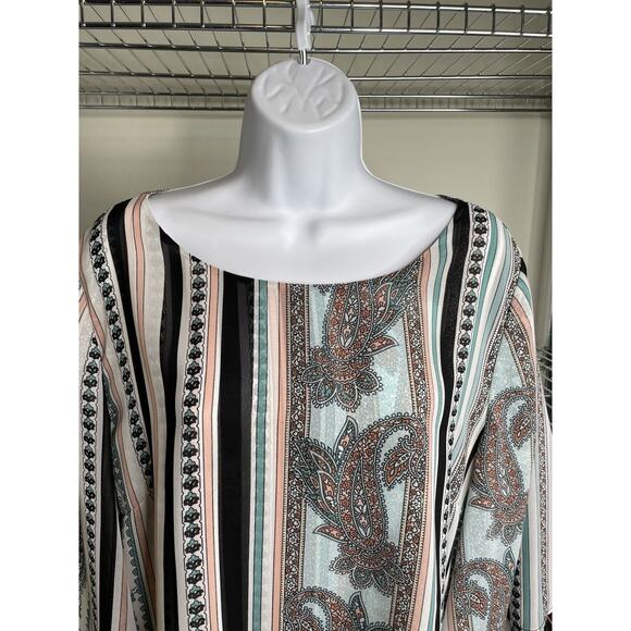 Chico's Women's Paisley Tiered Sleeve Top Size 2 Large Flowy Boho Lace Hem - Picture 3 of 10